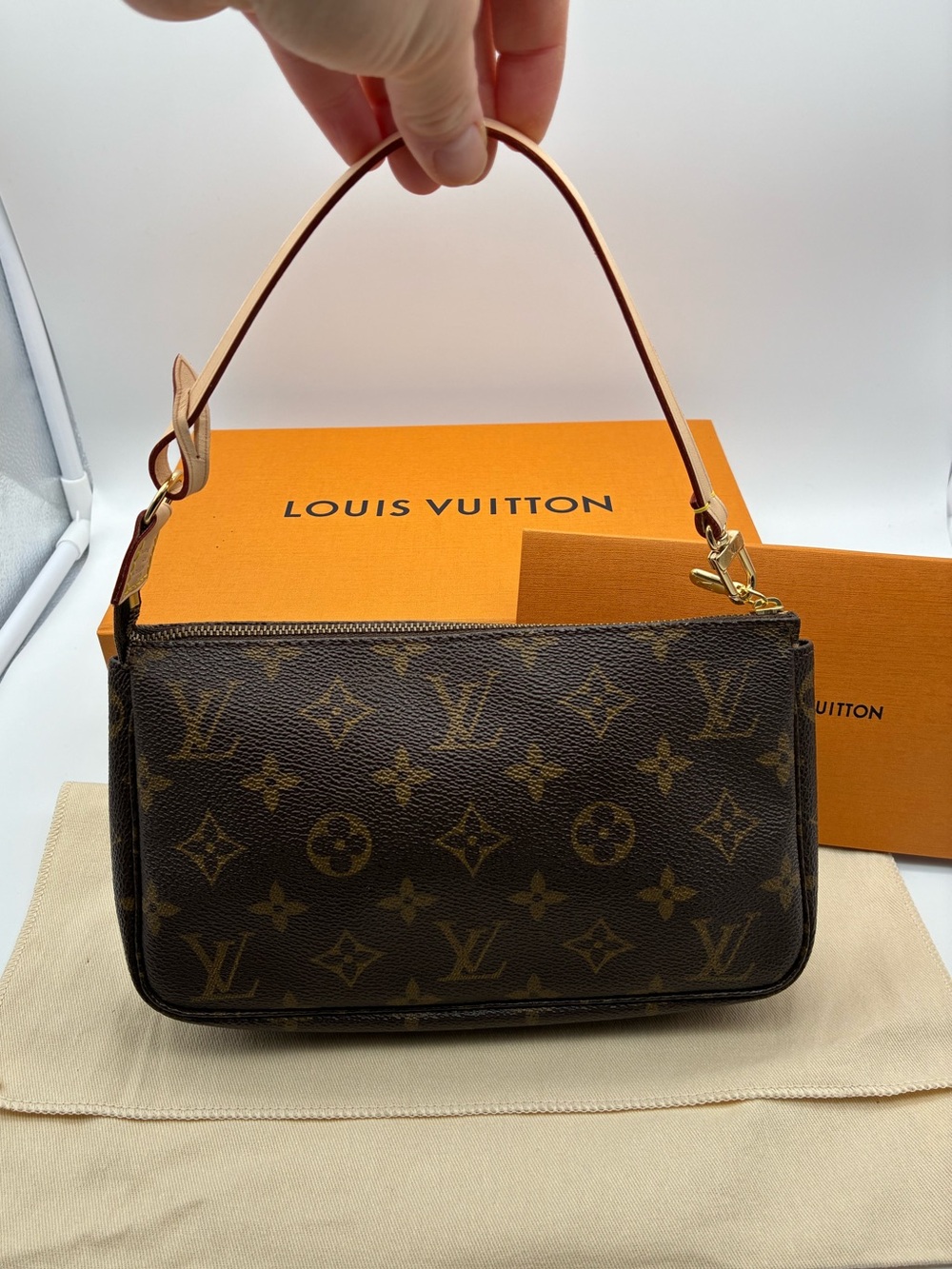 Louis Vuitton monogram pochette with box and dust bag